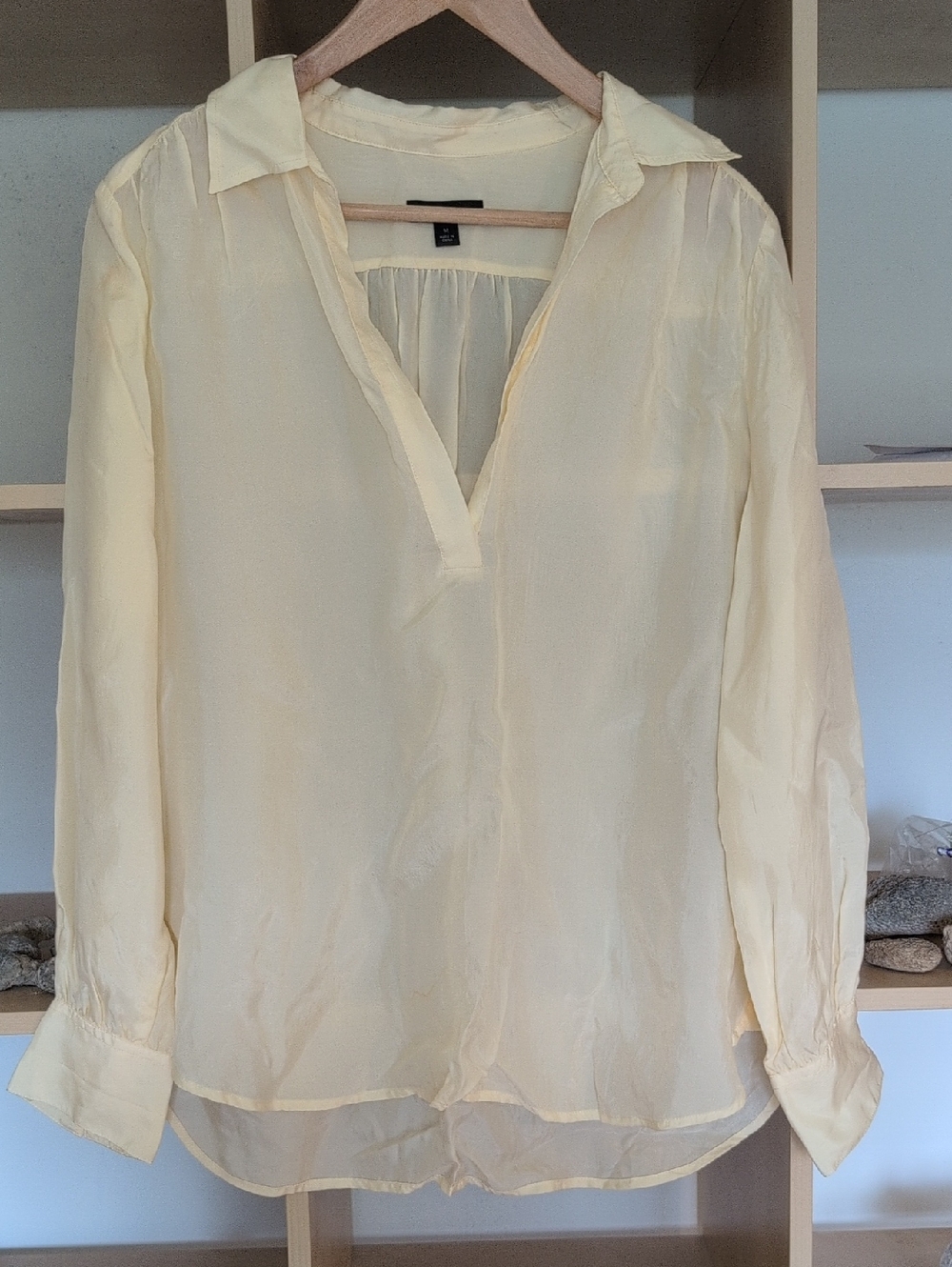 J. Crew Pale Yellow Semi-Sheer V-Neck Tunic Blouse